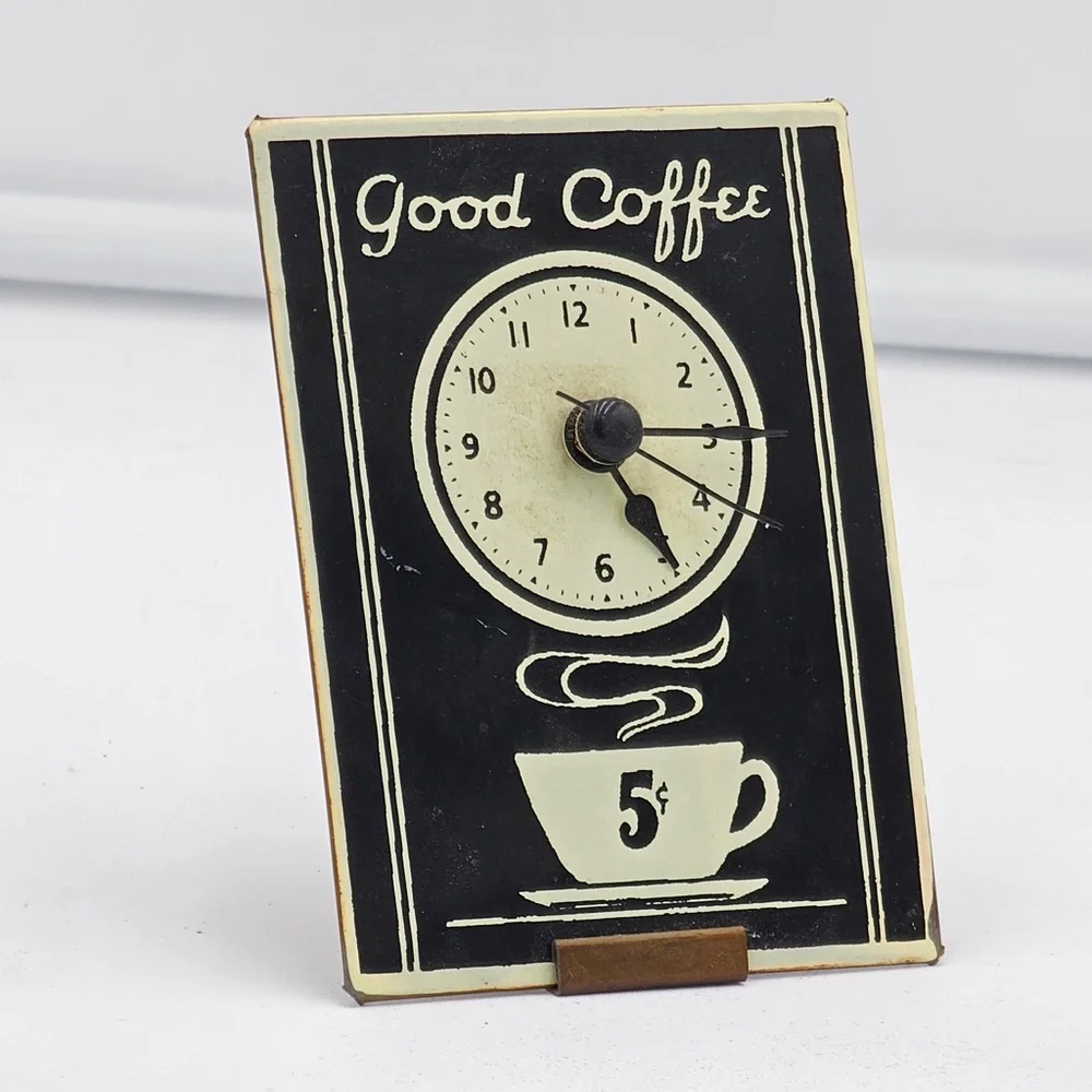Miniature Vintage Good Coffee Aluminum Clock